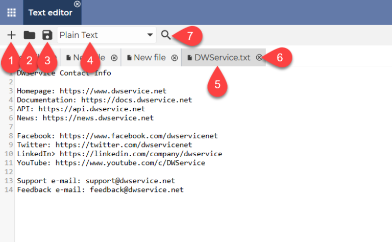 Text editor application – DWService – Docs