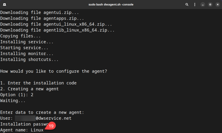 Linux – Install the Agent with Credentials (console) – DWService – Docs